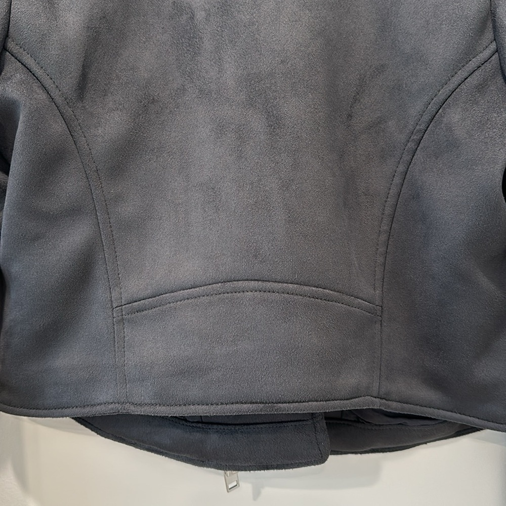 Abercrombie Leather Jacket Vegan Suede Charcoal Gray Black Moto Winter Size XS - Picture 10 of 16
